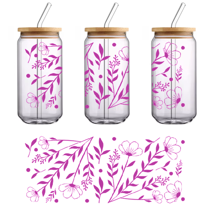 A delightful arrangement of purple flowers and green leaves graces the background.UV Transfers