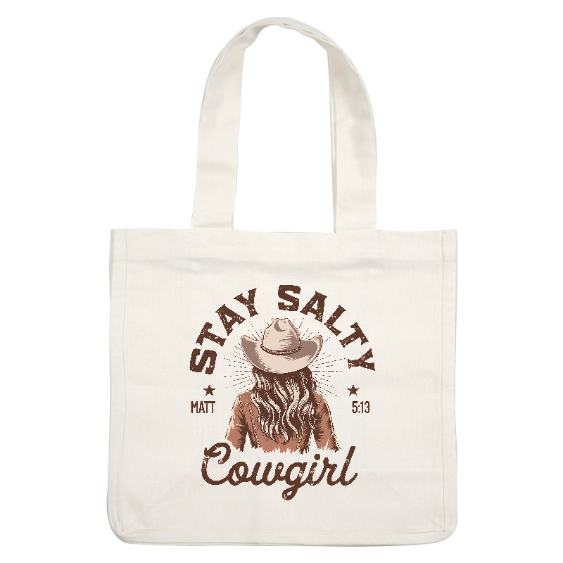 A vintage-style graphic of a cowgirl with long hair and a hat.DTF Transfers