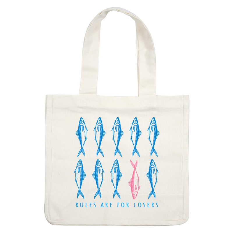 Playful graphic featuring blue fish and one pink fish with humorous slogan.DTF Transfers