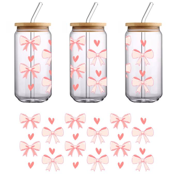 Pink bow and heart stickers set.UV Transfers