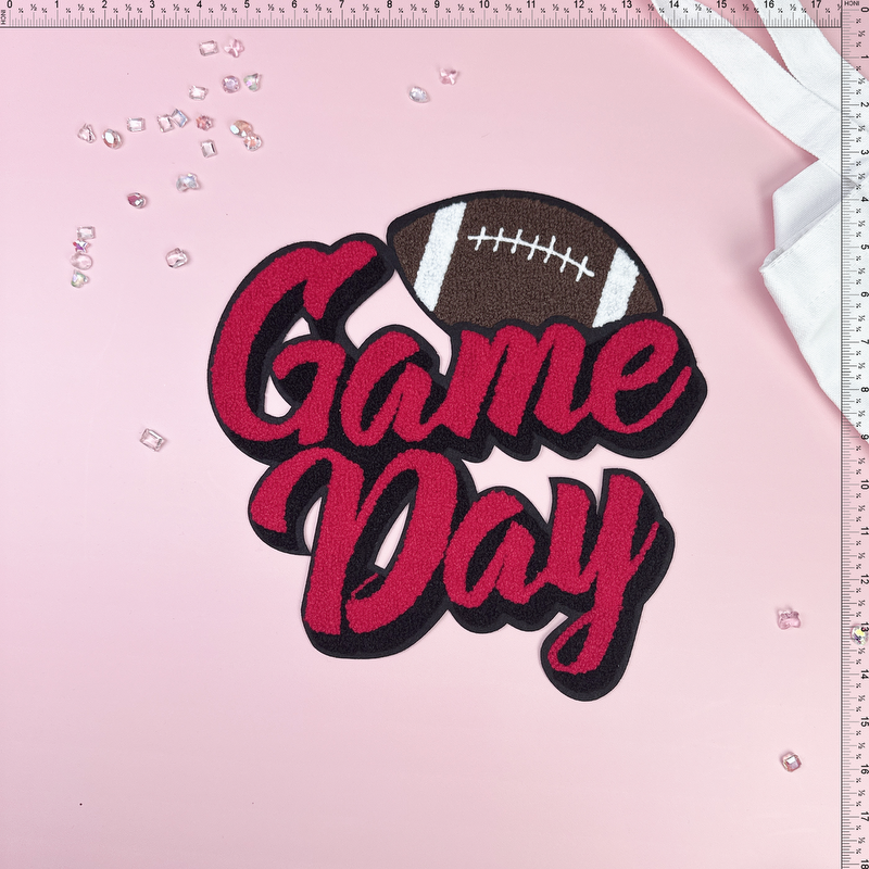 Red Game Day football Patch Emblem Embroidered Cloth Stickers Christmas DIY Iron Clothing Patches