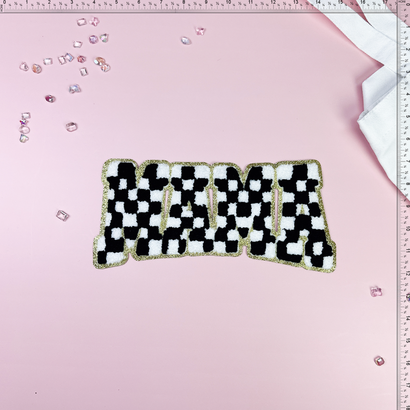 black and white mosaic mama Patch Emblem Embroidered Cloth Stickers Christmas DIY Iron Clothing Patches