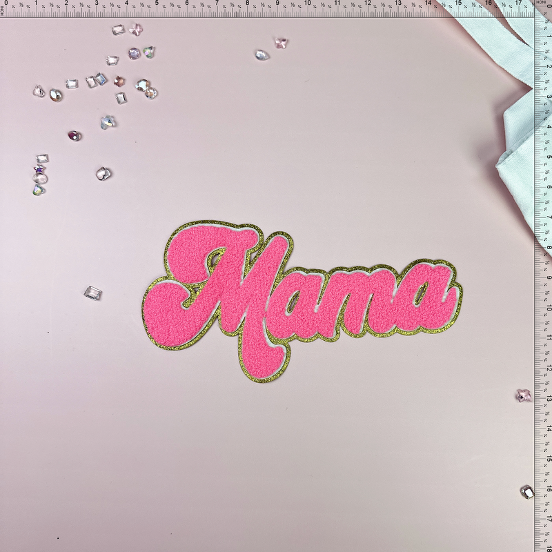 pink Chenille mama Patch Emblem Embroidered Cloth Stickers Christmas DIY Iron Clothing Patches