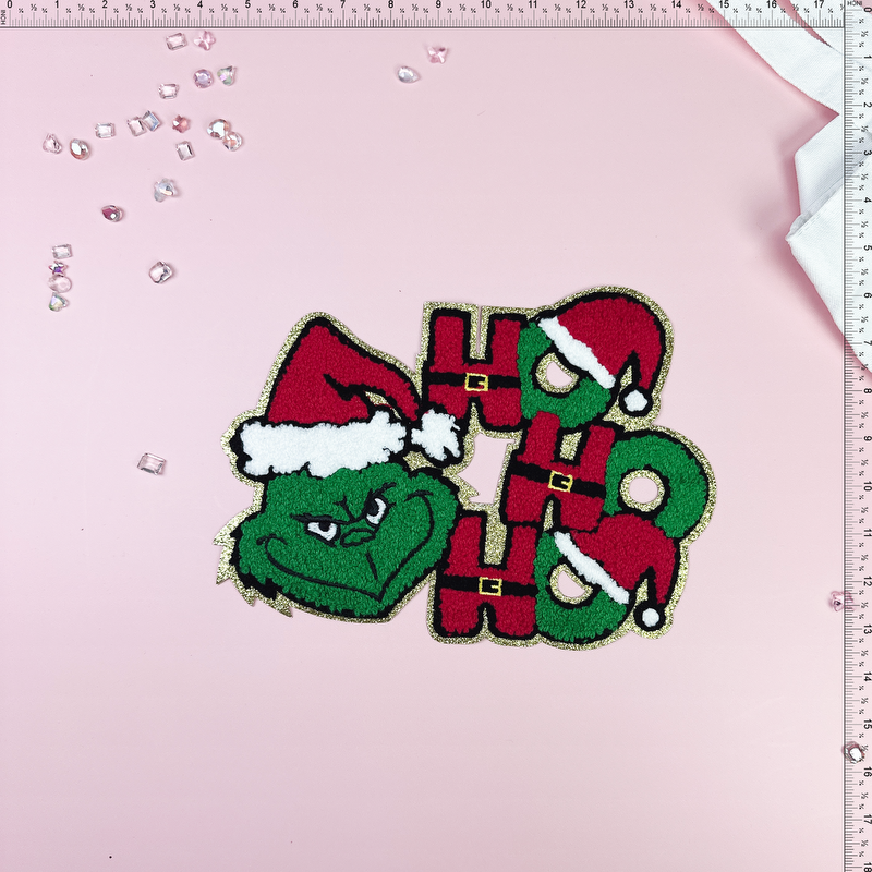 Three Grinchmas with Christmas hat Crinch Patch Emblem Embroidered Cloth Stickers Christmas DIY Iron Clothing Patches