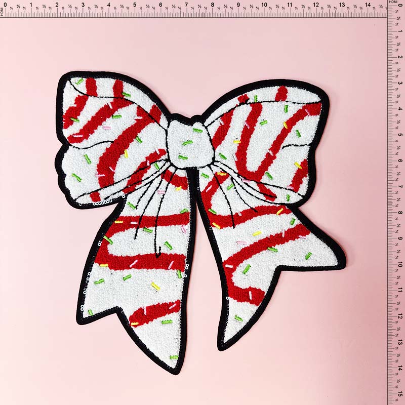 Chenille Bow Letter With Christmas hat crinch Chenille Patch Emblem Embroidered Cloth Stickers Christmas DIY Iron Clothing Patches