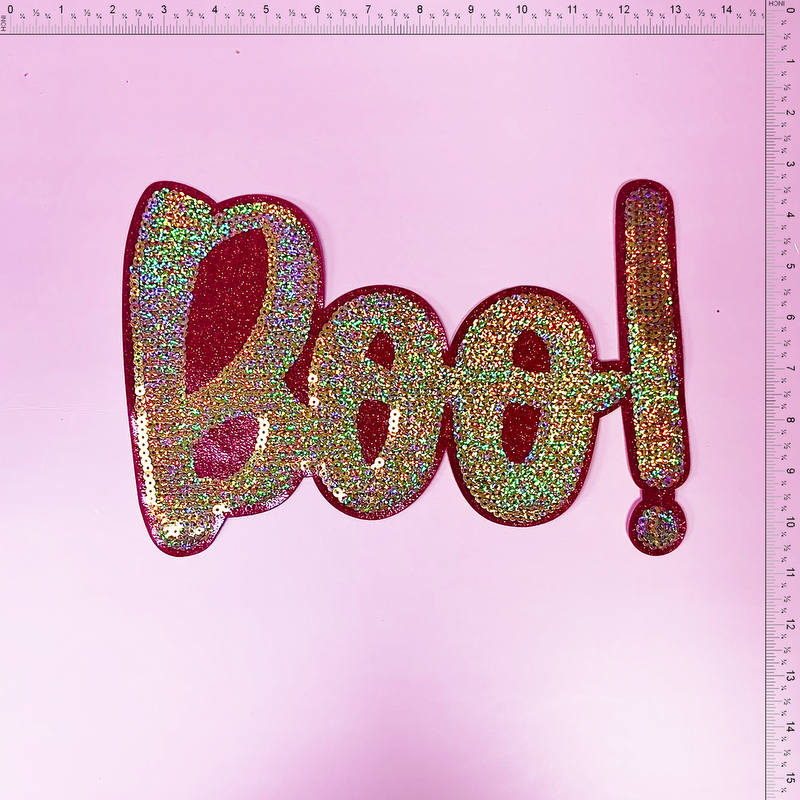 Sequin BOO! Patch Emblem Embroidered Cloth Stickers Christmas DIY Iron Clothing Patches