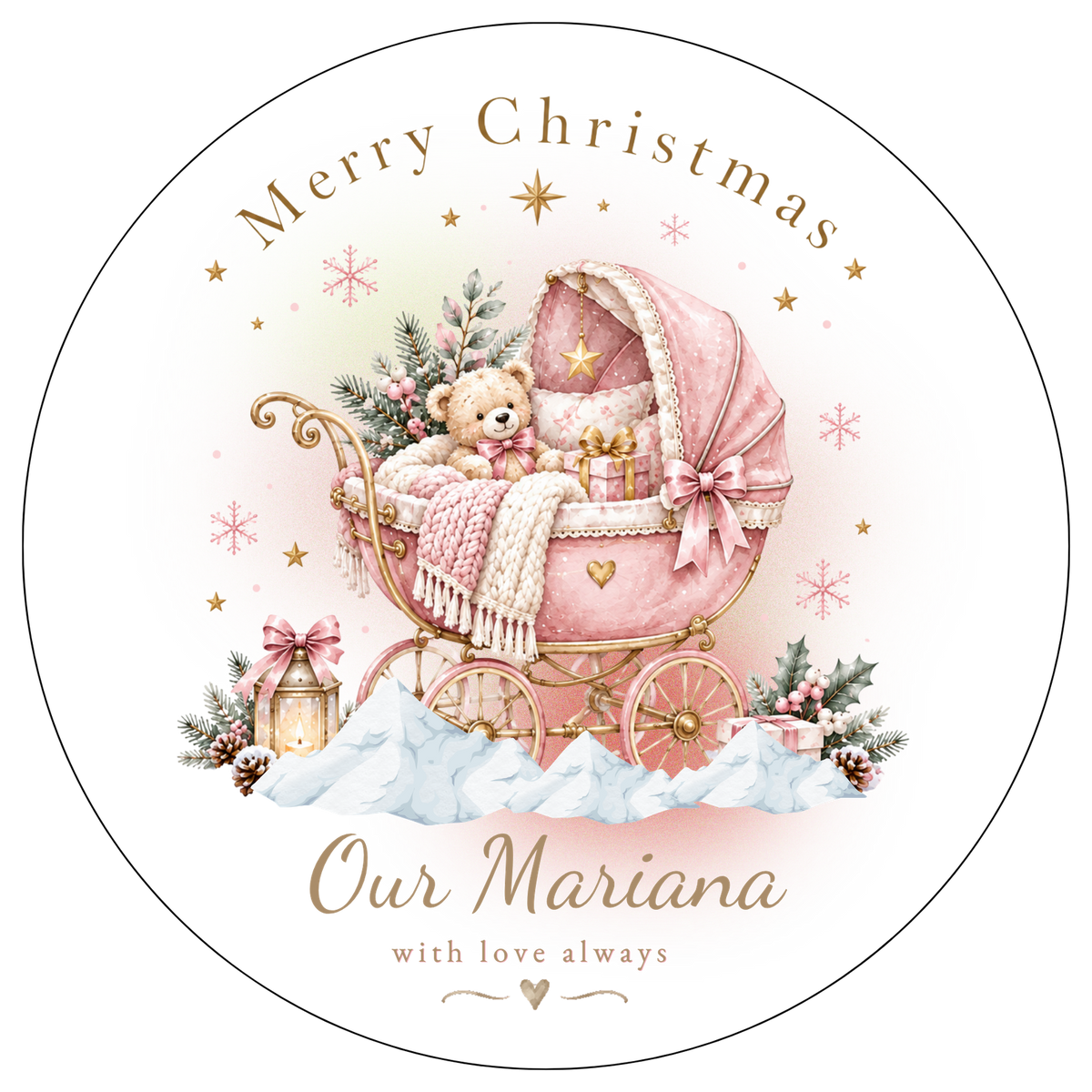 XMAS1463-24 — Christmas watercolor keepsake DTF transfer design; lettering and names supplied as shown; physical transfer only