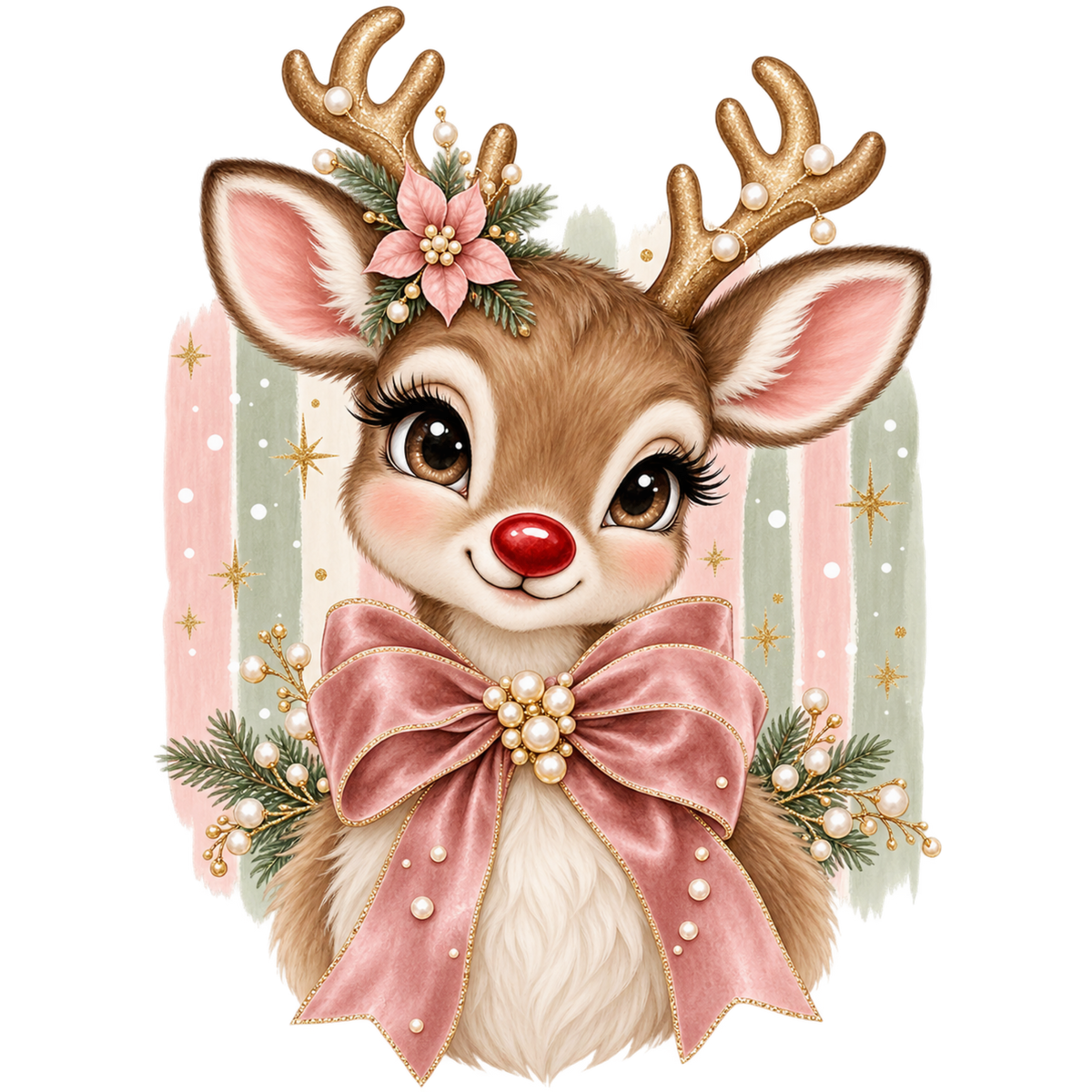 Brushstroke Santa and reindeer DTF transfer design XMAS1471-20. Physical transfer only.