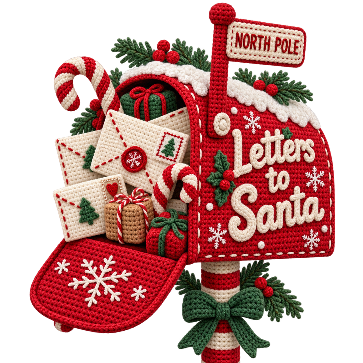 Crochet-look Christmas illustrated greeting DTF transfer, pattern XMAS1500-40