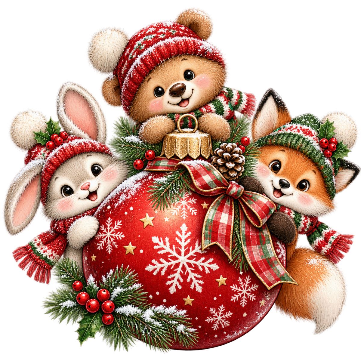 Cute Christmas animal friend DTF transfer, pattern XMAS1506-24