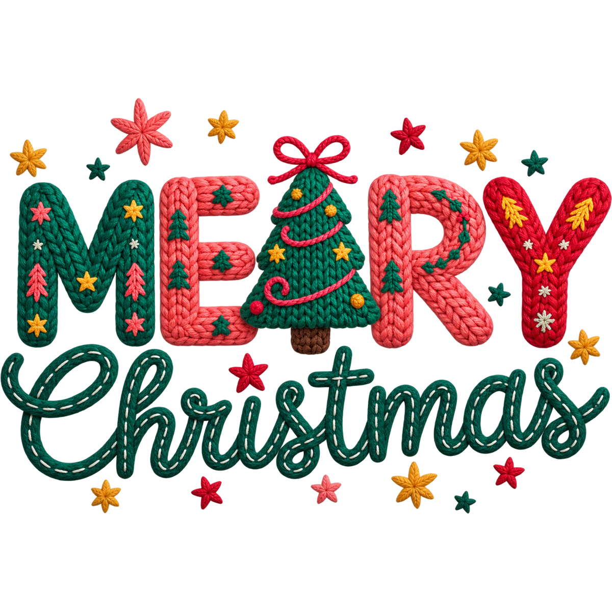 Y58 – Christmas Faux Yarn Lettering & Bow DTF Transfers