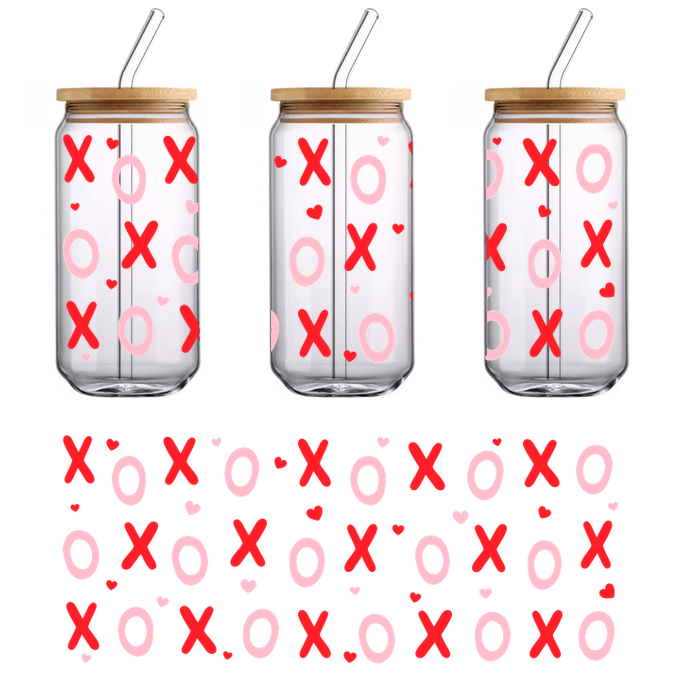 The image is a red and black print of XOXO.UV Transfers