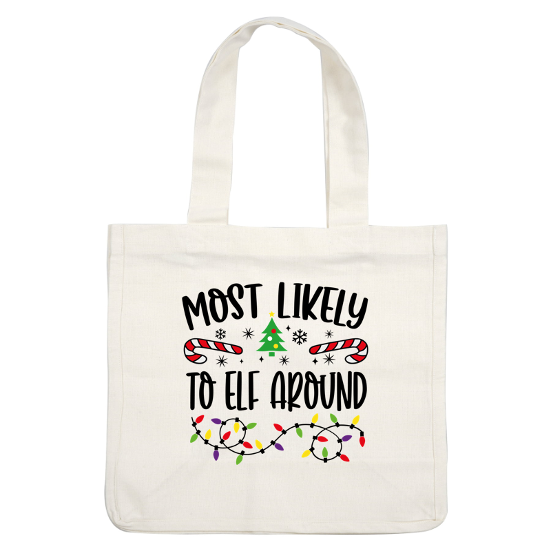 A festive design features a green Christmas tree flanked by candy canes, surrounded by colorful lights, perfect for holiday cheer!DTF Transfers heat press transfersdtf regular iron