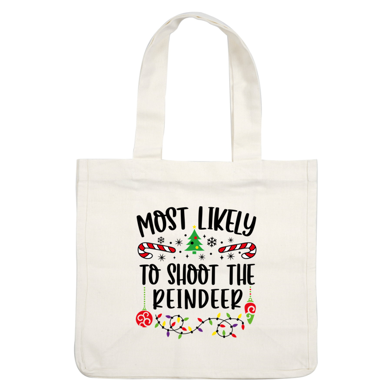 A festive illustration featuring candy canes, a Christmas tree, ornaments, and colorful lights, perfect for holiday cheer!DTF Transfers dtf transfers dtf prints