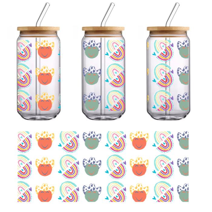 Cute yellow and pink giraffe pattern on green background.UV Transfers