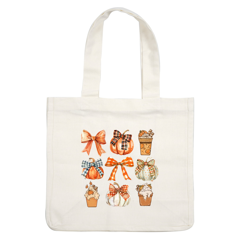 A charming collection of fall-themed stickers featuring pumpkins, playful bows, and delightful treats, perfect for autumn decorations! dtf transfers