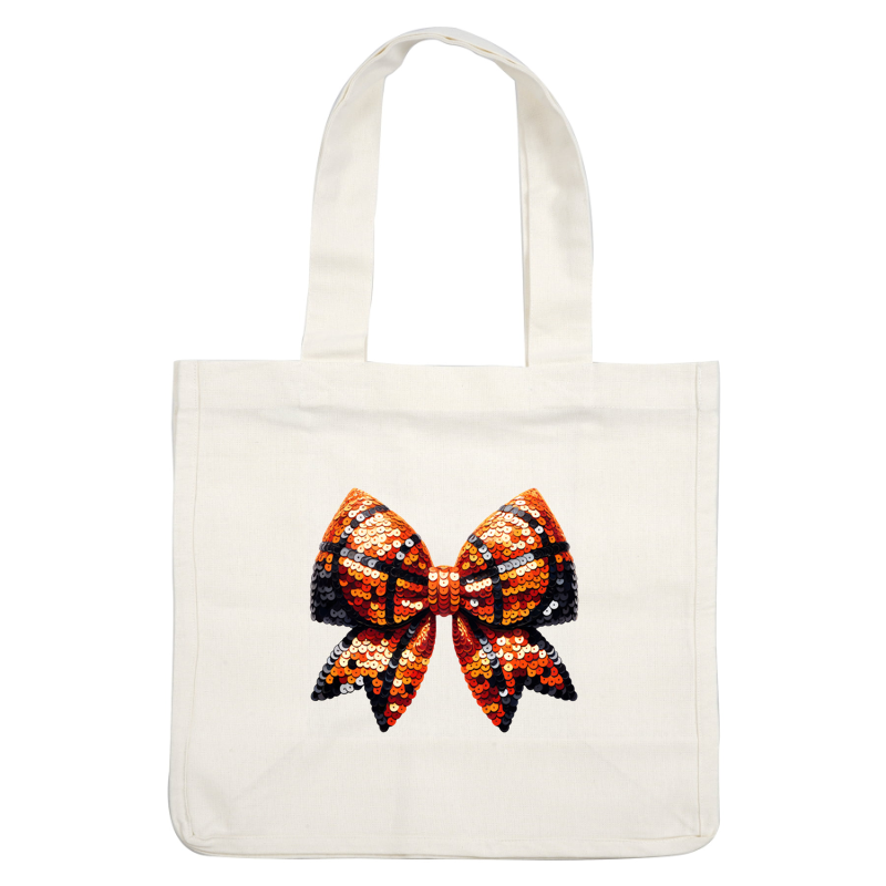 Brilla con estilo con este vibrante lazo de lentejuelas, en colores naranja, negro y blanco, ¡perfecto para cualquier ocasión festiva! Transferencias DTF