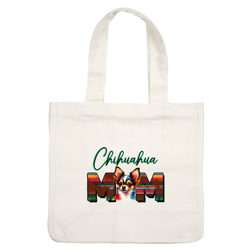 Chihuahua Mom shirt with colorful striped pattern.DTF Transfers