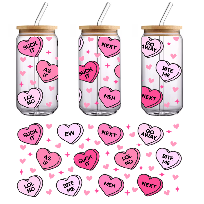 Rude and funny conversational Valentine candy heartsUV Transfers