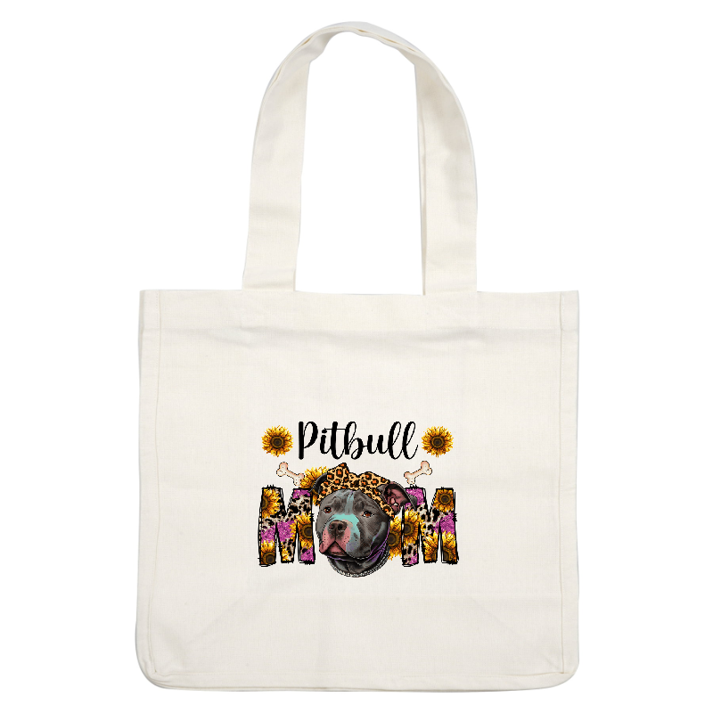 A shirt design with a colorful pitbull mom illustration and sunflowers.DTF Transfers