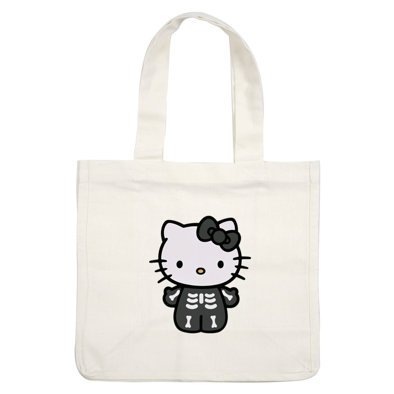 ¡Conoce a Hello Kitty con un lindo disfraz de esqueleto, que incluye un lazo negro, perfecto para darle un toque divertido a Halloween! Transferencias DTF