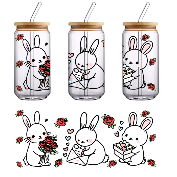 A funny card with roses, cake, and white text.UV Transfers