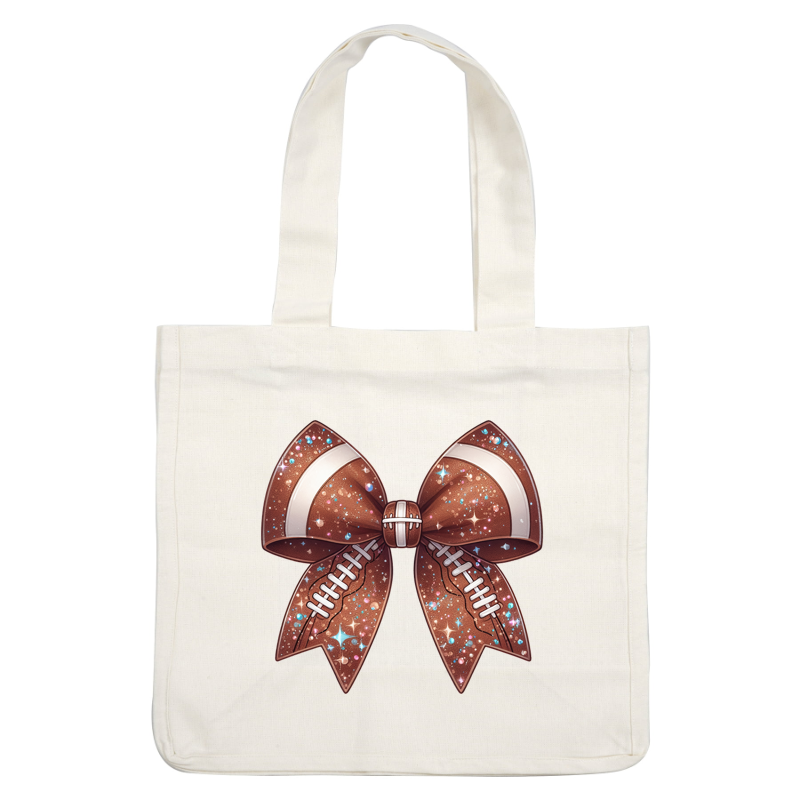 Sparkling football-themed bow with glitter and intricate stitching, perfect for sports enthusiasts and festive occasions.