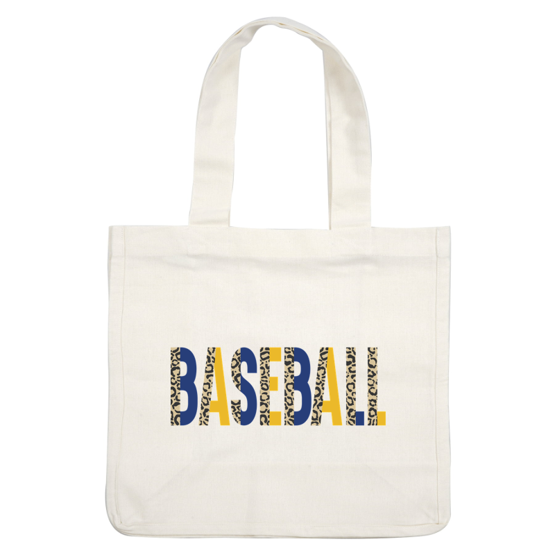 Colorful "BASEBALL" text featuring a mix of blue, yellow, and leopard print patterns for a fun and sporty vibe.DTF Transfersdtf regular iron