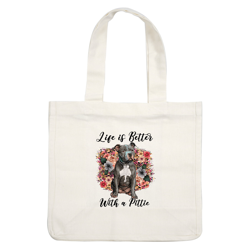 A graphic t-shirt design with a pit bull and floral pattern.DTF Transfers