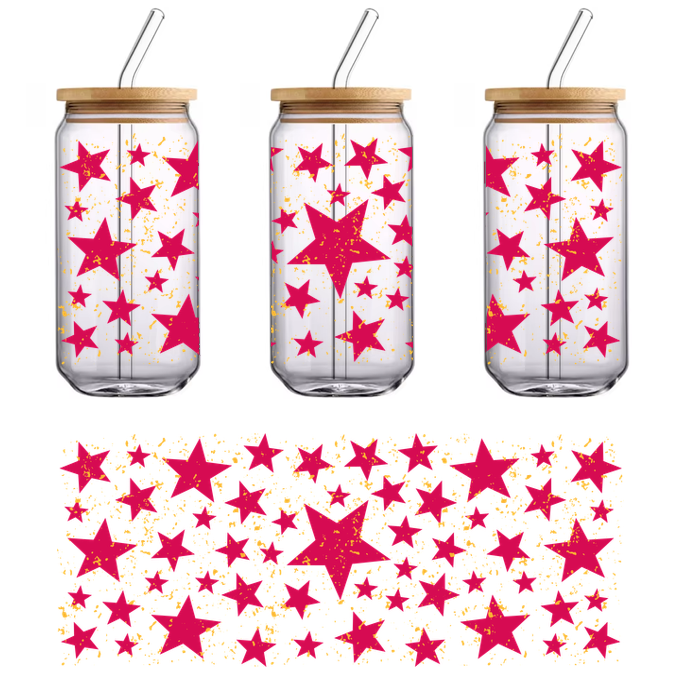 A vibrant pattern of pink stars in various sizes, creating a lively and fun design perfect for celebrations or crafts.UV Transfers dtf prints