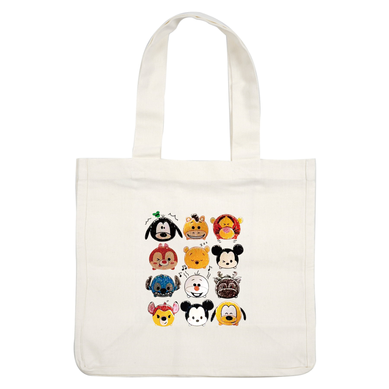 A colorful collection of cartoon character faces, featuring beloved Disney icons like Mickey, Winnie the Pooh, and Stitch.dtf regular iron