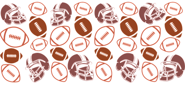 A fun pattern featuring footballs and helmets, perfect for sports enthusiasts and great for themed decorations or apparel.UV Transfers dtf prints