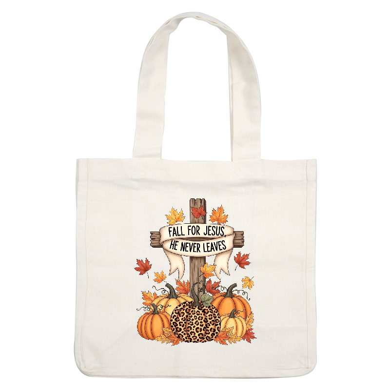 A festive autumn design featuring pumpkins and a cross with a heartfelt message.DTF Transfers