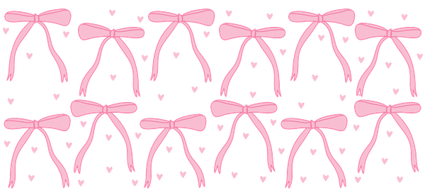 A playful pattern of pink bows and hearts, perfect for adding a sweet touch to any design project.UV Transfers dtf transfers