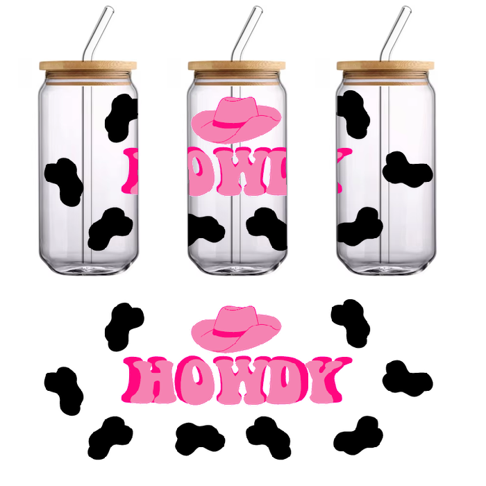 A pink design sign placed on a green background.UV Transfers