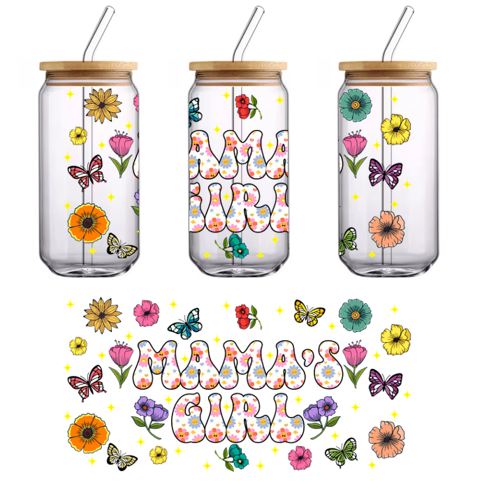 "A brightly colored mosaic with the phrase “Mama’s Girl” in the middle."UV Transfers