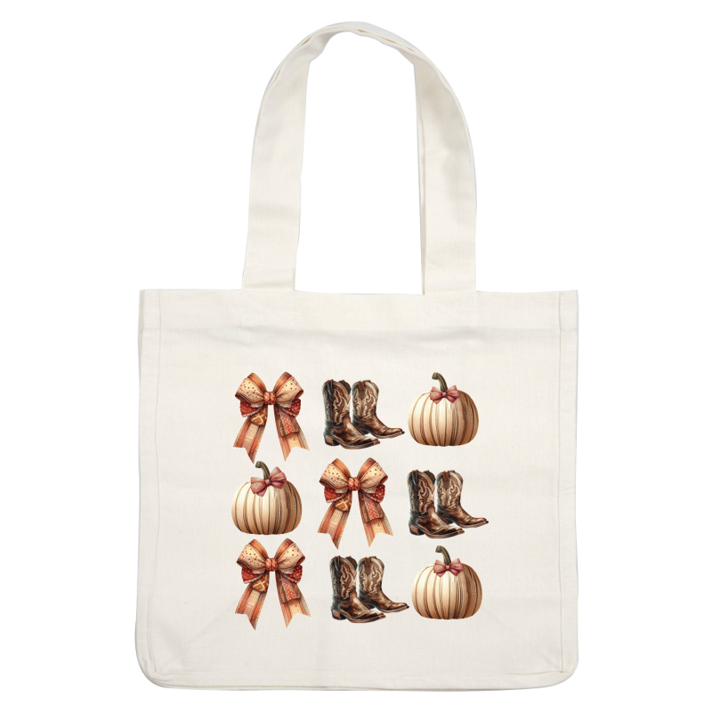 A charming collection featuring cowboy boots, festive bows, and decorative pumpkins, perfect for autumn-themed designs.dtf regular iron
