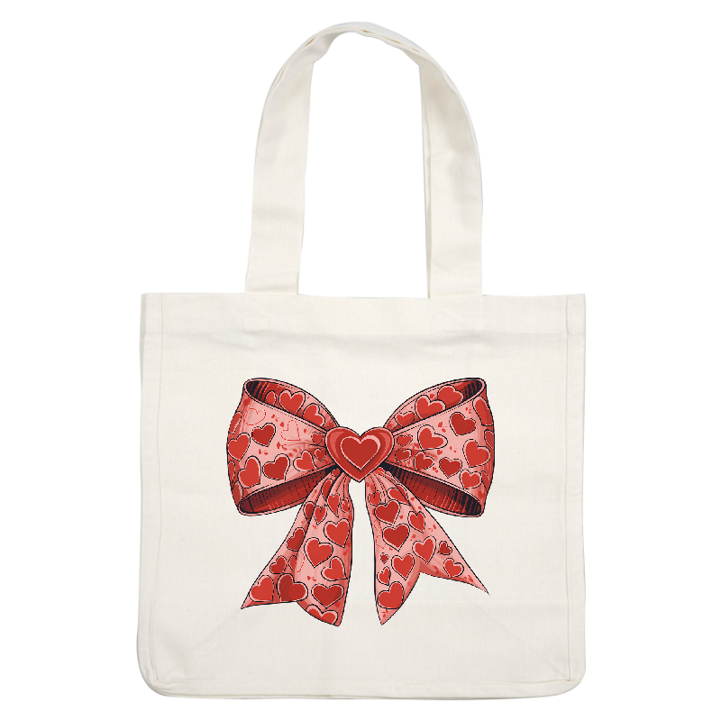 A vibrant pink bow adorned with red hearts, perfect for expressing love and adding a charming touch to gifts.DTF Transfers