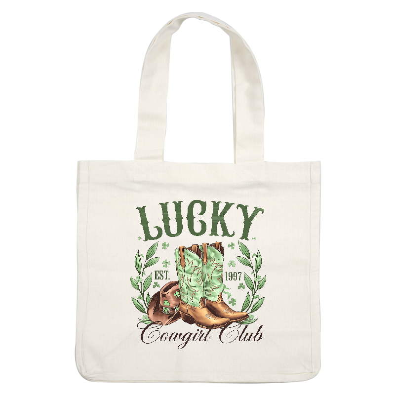 "Green-steeded cowboy boots and hat for a lucky cowgirl club."DTF Transfers