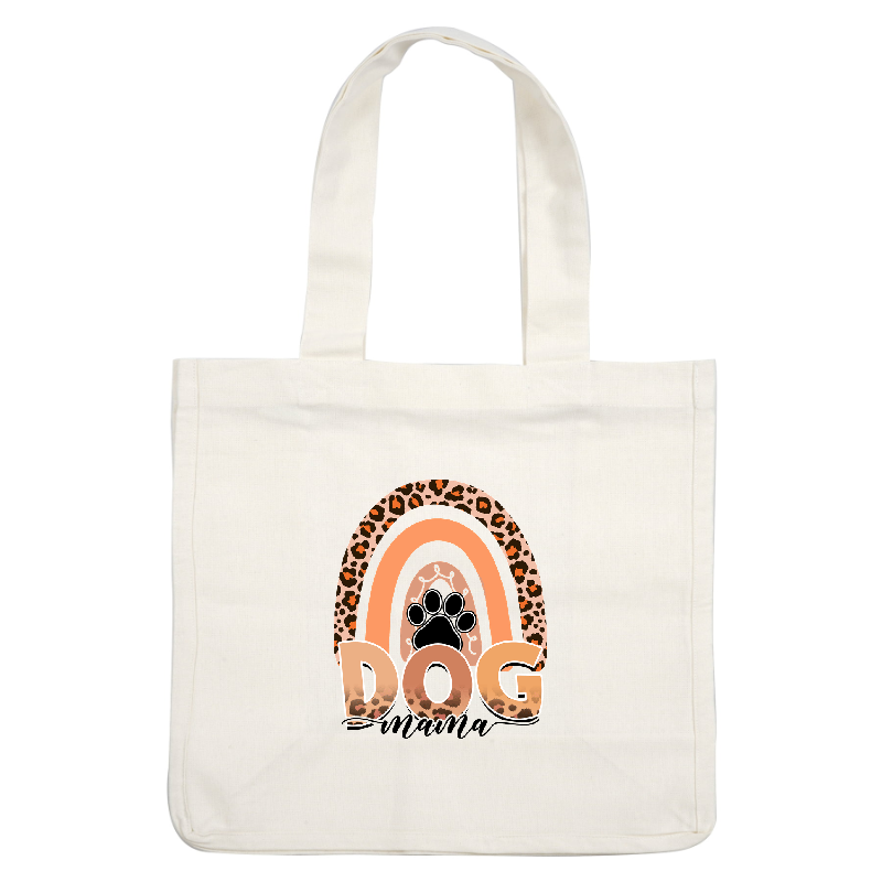 "Dog Mama" graphic with leopard print rainbow and paw print design.DTF Transfers