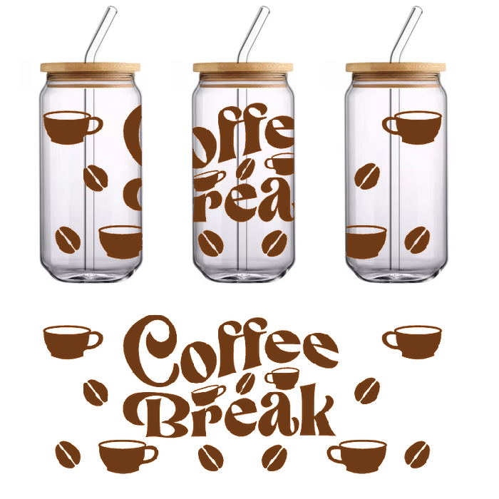 A decorative string light sign for a "Coffee Break."UV Transfers