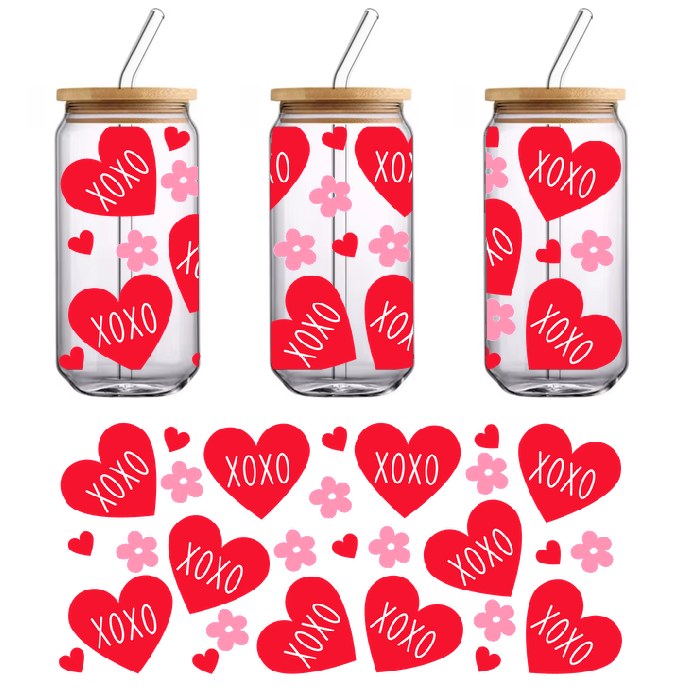 XOXO red hearts and flowers by rikki knight.UV Transfers