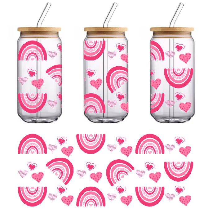 A playful green and pink bow tie with hearts and rainbows.UV Transfers