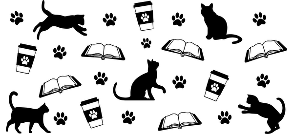 Un diseño divertido que presenta huellas de patas blancas dispersas sobre un fondo negro sólido, perfecto para los amantes de los animales. Transferencias UV