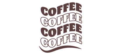 Bold and playful typography featuring the word "COFFEE" in a stacked, wavy design, perfect for coffee lovers.UV Transfers heat press transfers