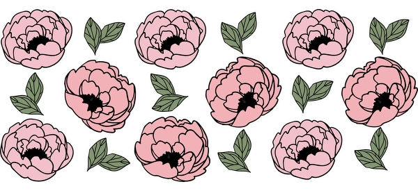 A charming pattern of pink peonies and green leaves, perfect for adding a floral touch to any design.UV Transfersdtf regular iron