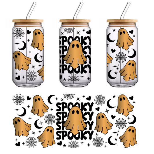 A whimsical collection of cute, cartoonish brown ghosts with wide eyes, playfully floating in a fun and spooky design.UV Transfersdtf regular iron