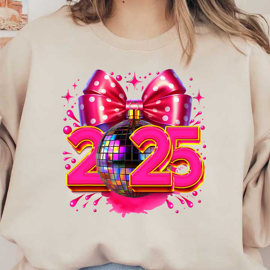 Celebrate in style with this vibrant pink and black disco-themed graphic featuring a sparkling disco ball and stylish bow!DTF Transfers dtf prints