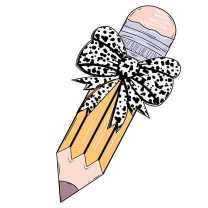 This cute illustration features a pencil adorned with a stylish black and white polka dot bow, perfect for school or art!DTF Transfers