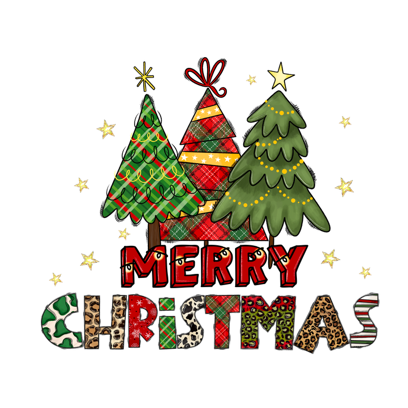 Celebrate the holidays with this festive design featuring colorful trees and a cheerful "Merry Christmas" message!DTF Transfersdtf regular iron